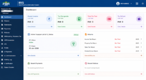 FBR IRIS dashboard for online tax filer registration in Pakistan.