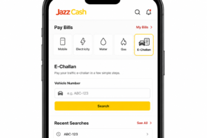 JazzCash app screen to pay E Challan Karachi quickly