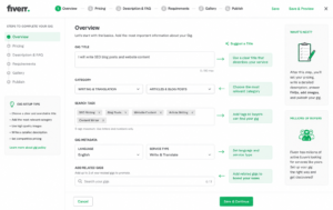 Fiverr gig setup screen to start freelancing in Pakistan